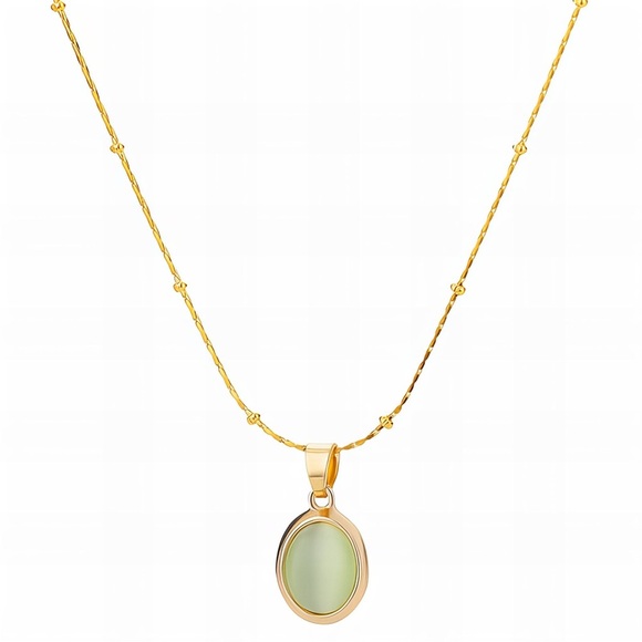 Green oval necklace, 18K GOLD PLATED STEEL - Picture 1 of 1